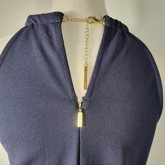 Michael Kors Stud Chain- Neck Mini Dress Navy Dress with Gold Studs - Picture 9 of 10